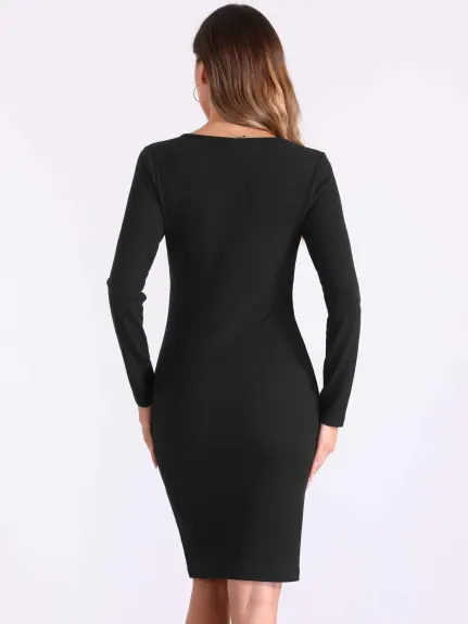 INSPIRE CHIC - Button Decor Sweater Sheath Dress