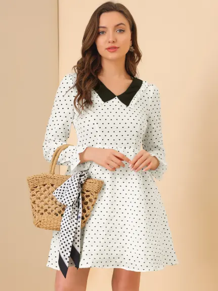 Allegra K- Puff Sleeve Heart Printed Flare Dress