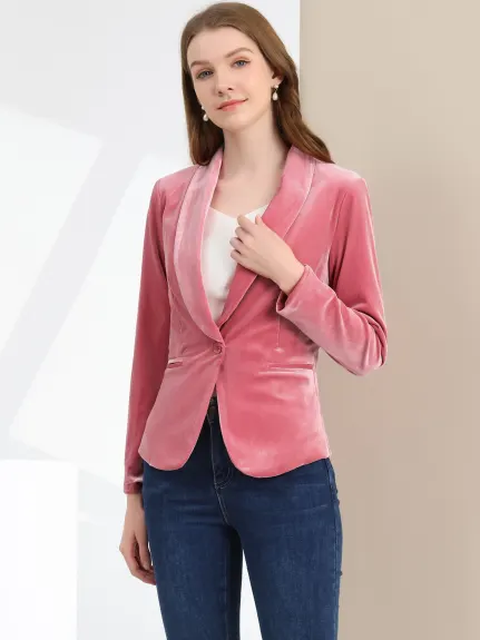 Allegra K- Shawl Collar One Button Velvet Blazer