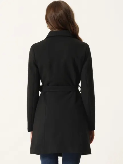 Allegra K - Double Breasted Belted Winter Pea Coat