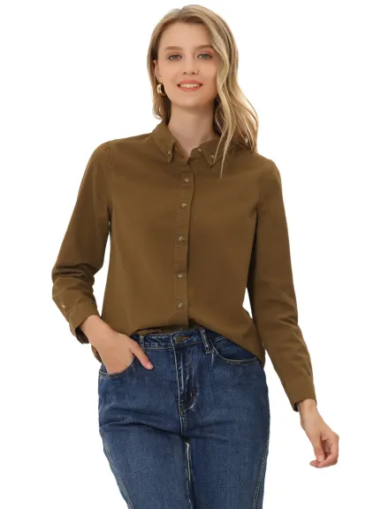 Allegra K- Chemise en jean boutonnée à manches longues