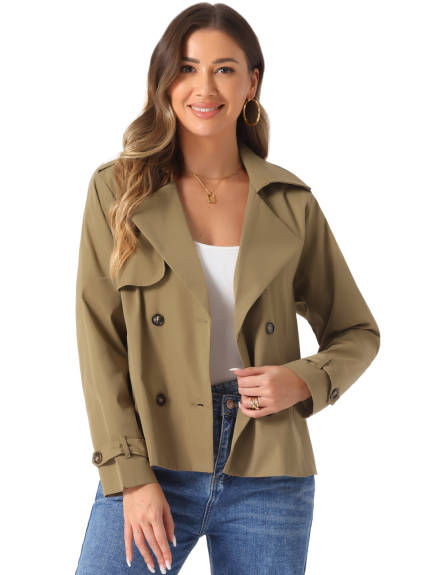 Allegra K - Notched Lapel Double Breasted Short Jacket