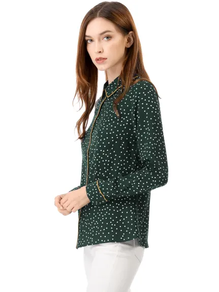 Allegra K- Printed Long Sleeve Piped Shirt