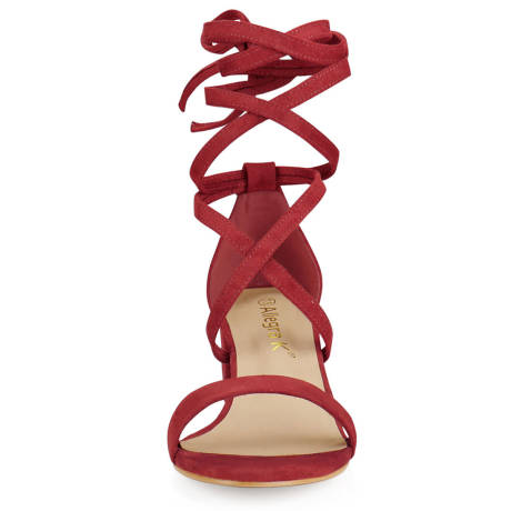 Allegra K- Open Toe Lace up Mid Chunky Heels Sandals