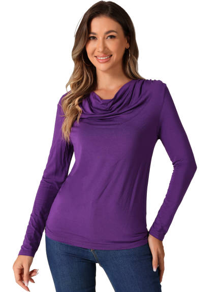 Allegra K - Long Sleeve Cowl Neck Sweatshirt Top