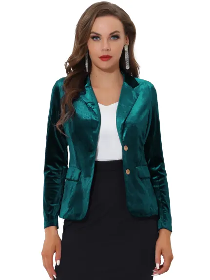 Allegra K- Notched Lapel Velvet Blazer