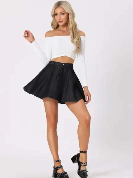 Allegra K- Belted A-Line Mini Denim Skirt