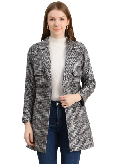 Allegra K- Trench-coat pied-de-poule à manches raglan et revers cranté