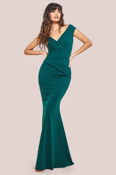 Goddiva - Bardot Pleated Maxi Dress