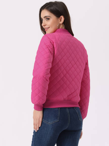 Allegra K- Stand Collar Raglan Sleeve Quilted Bomber Jacket