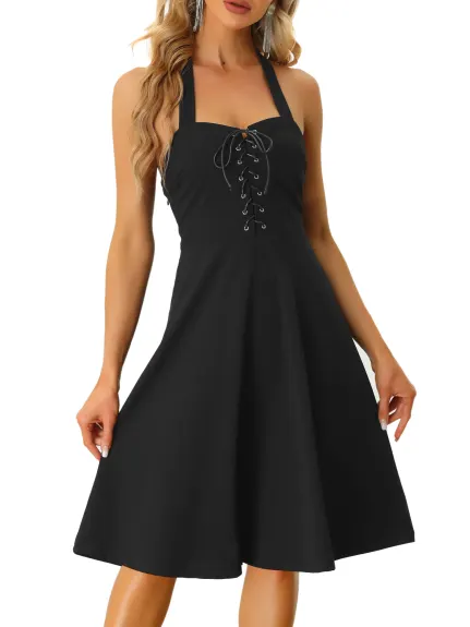 Allegra K- Gothic Tie Back A-Line Sleeveless Cute Dress