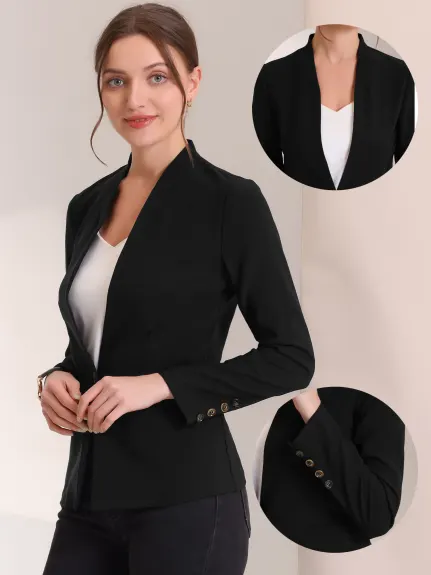 Allegra K- Stand Collar Buttoned Blazer Jacket