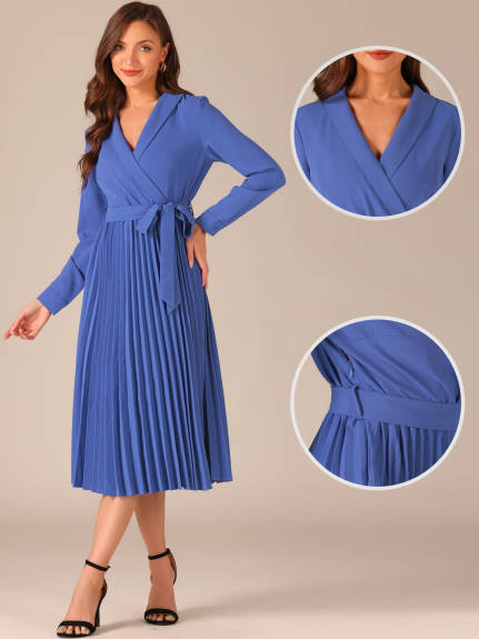 Allegra K - Pleated Shawl Collar Midi Dress