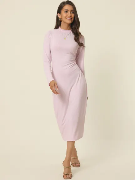 Allegra K- Round Neck Twist Back Long Sleeve Cable Cut Out Back Knit Midi Dress