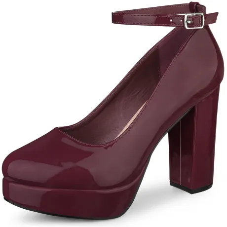 Allegra K - Platform Ankle Strap Block Heel Mary Janes Pump