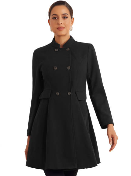 Allegra K - Stand Collar Double Breasted Winter Coat