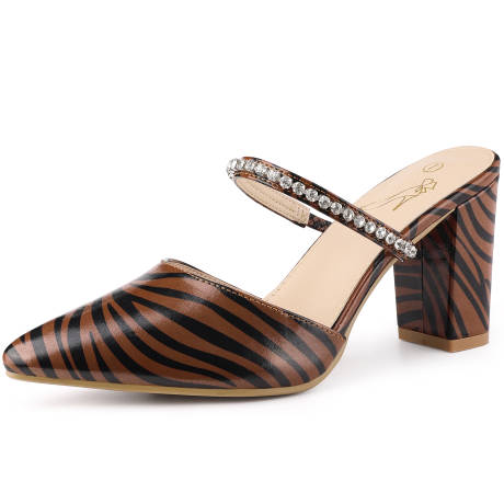 Allegra K- Zebra Print Retro Pointed Toe Heel Mules