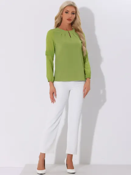 Allegra K- Long Sleeve Keyhole Neck Blouse Top