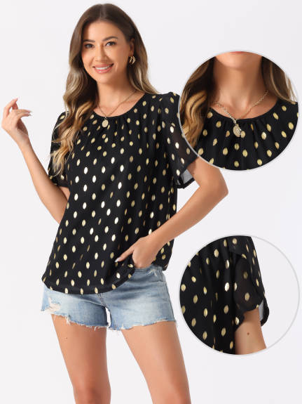 Allegra K - Casual Gilding Pattern Short Sleeve Top