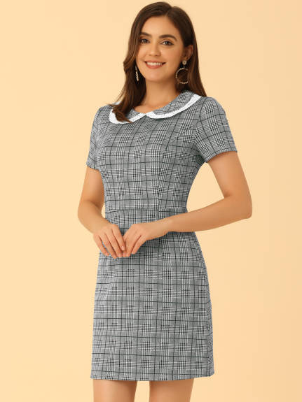 Allegra K- Short Sleeve Slim Houndstooth Mini Dress