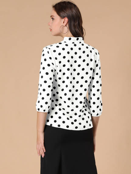 Allegra K- Polka Dots Ruffle Shoulder Bow Tie Neck Blouse