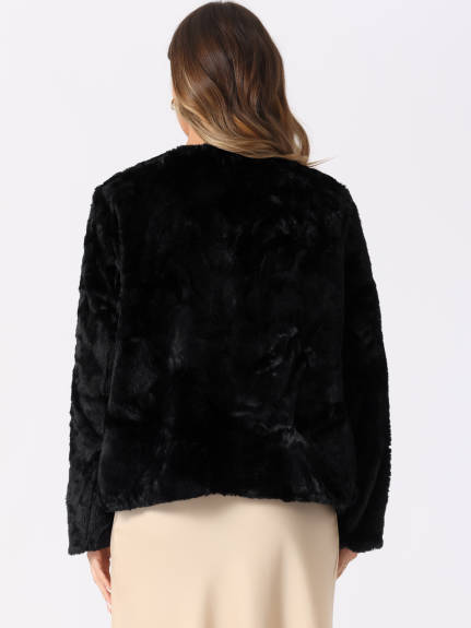 INSPIRE CHIC - Pearl Button Faux Fur Coat Jacket