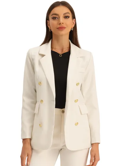 Allegra K - Notched Lapel Double Breasted Suit Blazer