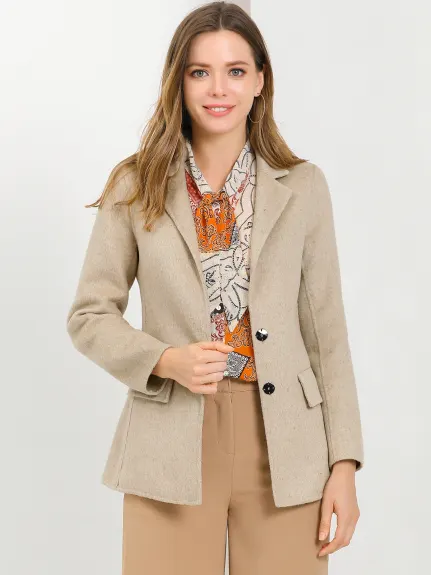 Allegra K- Notched Lapel Flap Pocket Fleece Overcoat