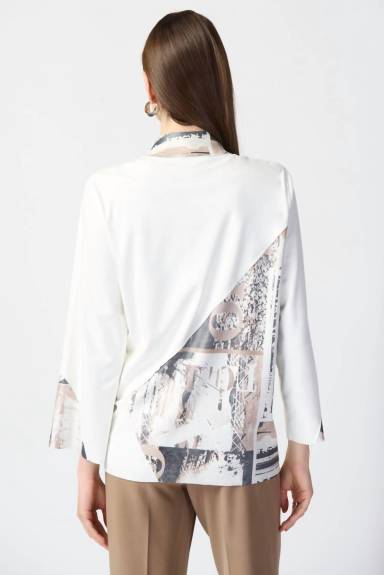 Joseph Ribkoff VESTE EN DAIM PATCHWORK AVEC DES ACCENTS IMPRIMÉS EN ALUMINIUM