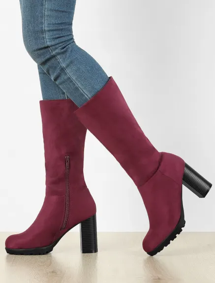 Allegra K- Mid Calf Block Heel Boots