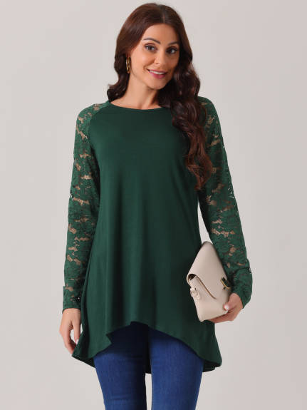 INSPIRE CHIC - Lace Long Sleeve Asymmetrical Hem Blouse