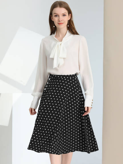 Allegra K- Polka Dots A-Line Midi Skirt