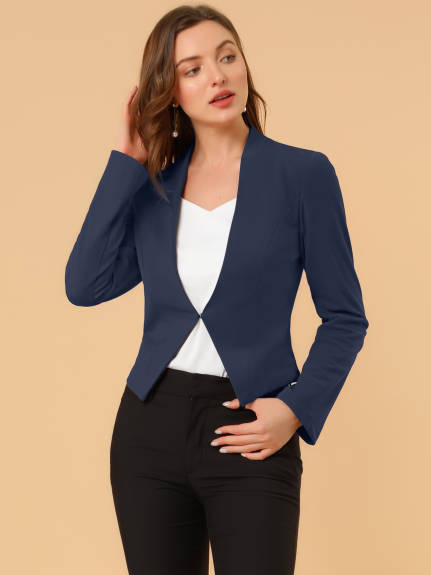 Allegra K- Suit Collarless Cropped Blazer Jacket