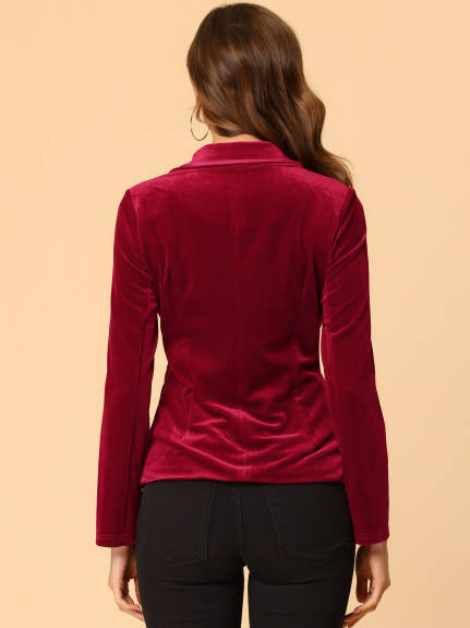 Allegra K- Notched Lapel Velvet Blazer