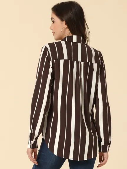 Allegra K- Roll-up Long Sleeve Lapel Collar Shirt