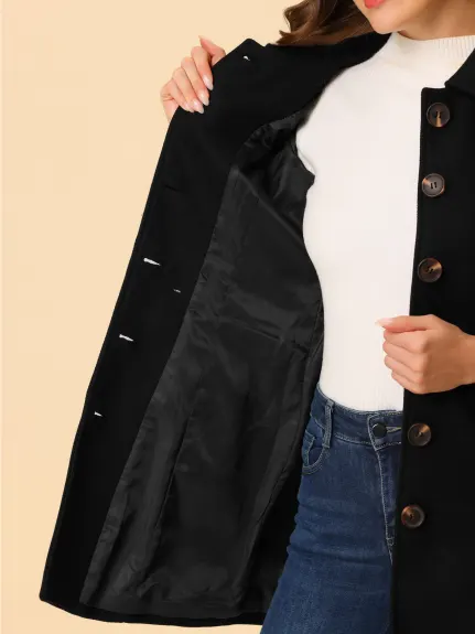 Allegra K- Peter Pan Collar Single Breasted Mid Length Overcoat