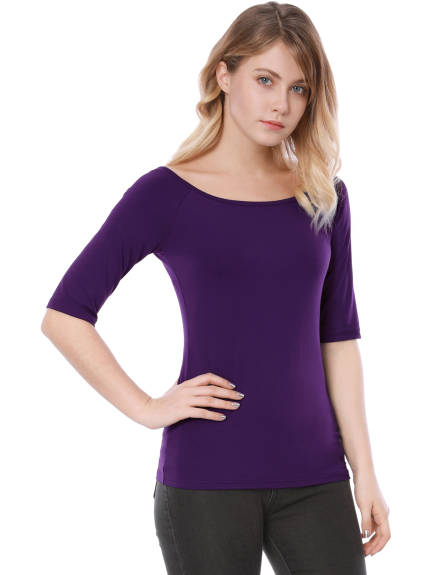 Allegra K- Half Sleeves Fitted Layering T-Shirt