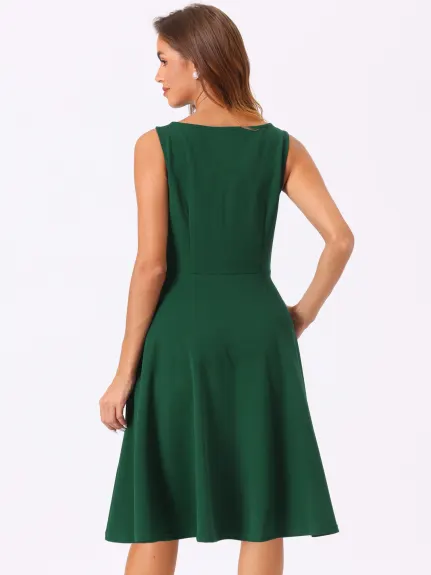 Allegra K- Boat Neck High Waisted Fit and Flare Dress