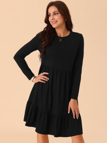 Allegra K - Long Sleeve Tiered A-Line Swing Dress