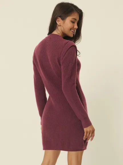 Allegra K- Round Neck Long Sleeve Slim Fit Mini Sweater Dress