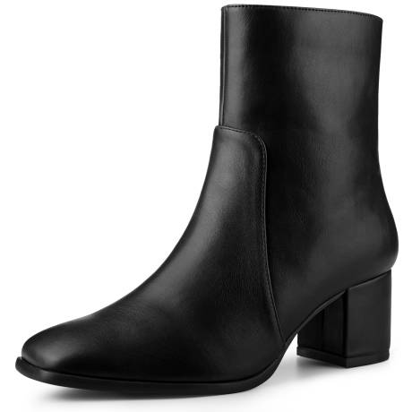 Allegra K- Square Toe Side Zipper Block Heel Ankle Boots