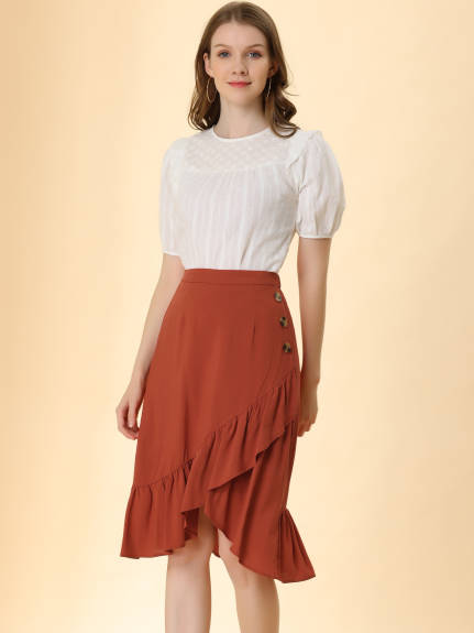 Allegra K- High Waisted Asymmetrical Ruffle Hem Skirt