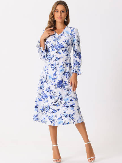 Allegra K - Floral Ruffle Wrap Waist Chiffon Dress