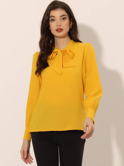 Allegra K - Bow Tie Neck Long Sleeve Blouse