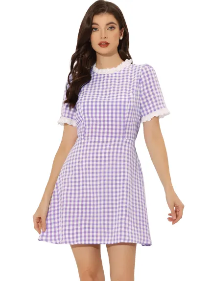 Allegra K- Short Sleeve Checkered Gingham Frilly Dorothy Costume Dress