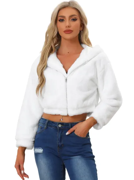 Allegra K- Zip Up Cropped Fleece Jacket