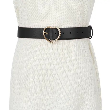 Allegra K- Heart-Shaped Buckle Bead Belt Waistband