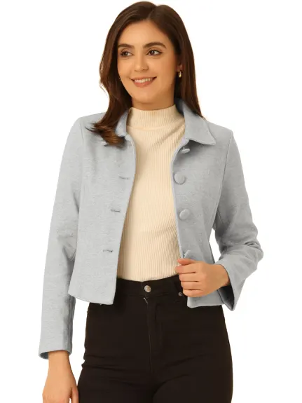 Allegra K- Single Breasted Point Collar Short Coat with Pockets