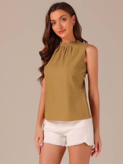 Allegra K- Mock Neck Ruffle Sleeveless Blouse