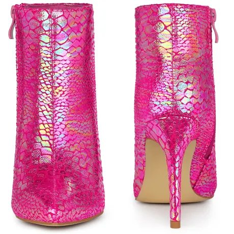 Allegra K - Snakeskin Printed Pointed Toe Ankle Boots